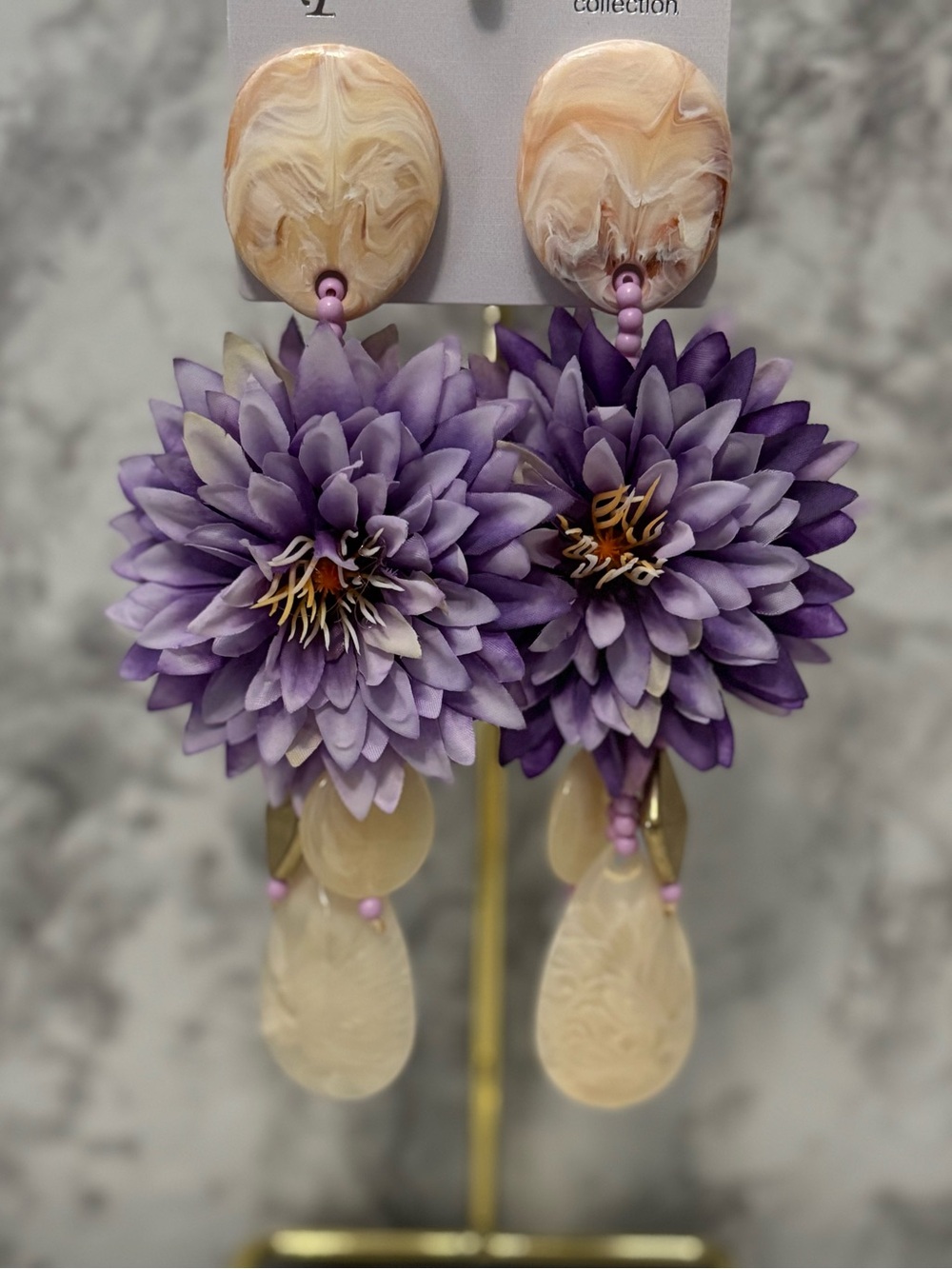 Handcrafted Purple Floral Drop Earrings - Brand